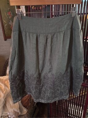 J Jill Women's Olive Green Embroidered Linen A-Line Skirt